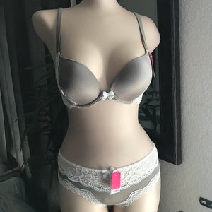 Taupe Grey/Cream Lace Satin Push-Up Bra & Panty